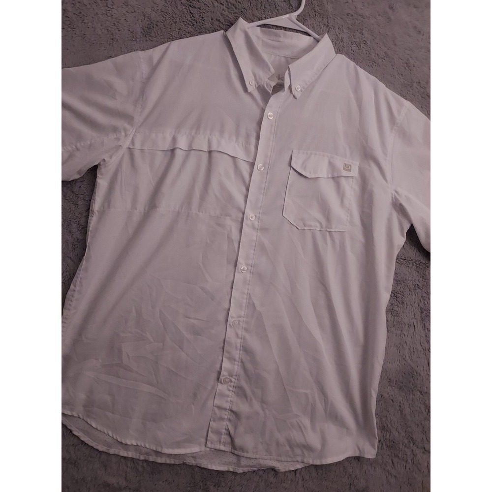 Huk Shirt Men Extra Large Fishing White Performance Vented Utility Beach Boating